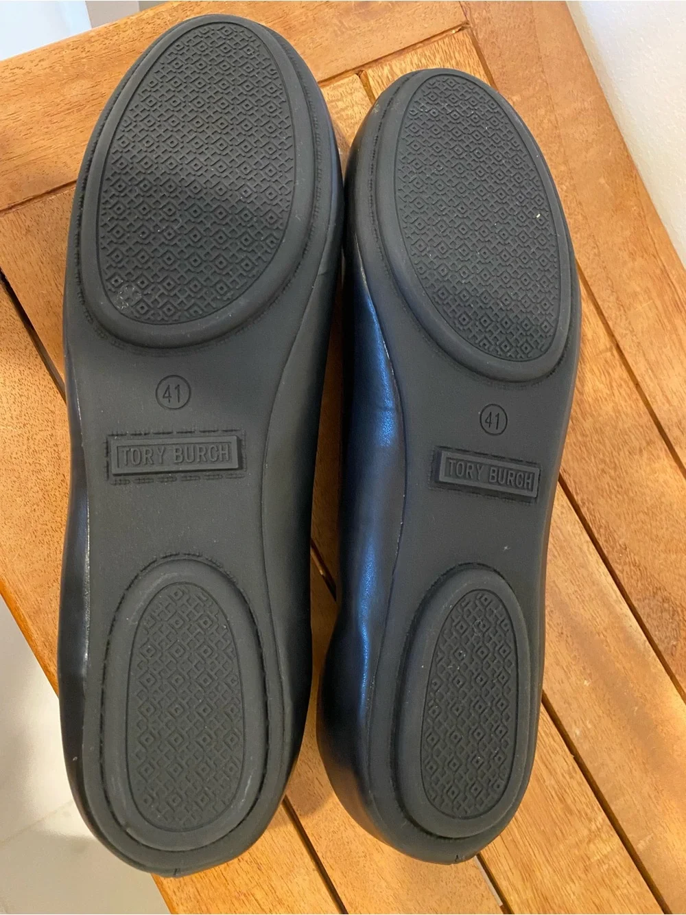 Tory Burch Black Leather Reva Flats with Gold Logo Medallion